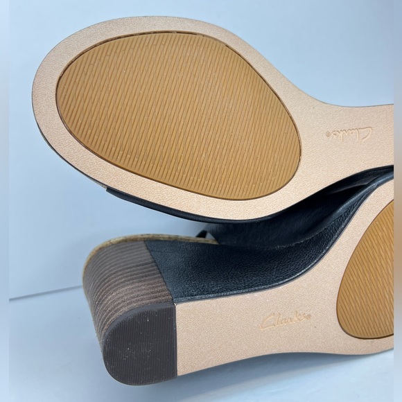 Clarks Spiced Meadow Blk Leather Wedge Open Toe Sandals Comfort Fit Sz 10 As New - Picture 12 of 15